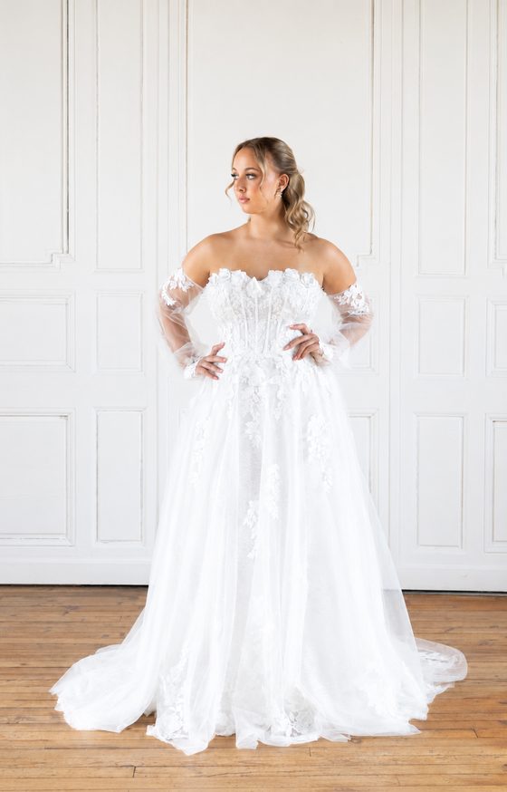 Robe de mariée Ivy, haut manches longues, doublure blanche