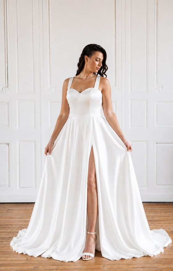 Robe de mariée Julia, haut bretelles, avec fente
