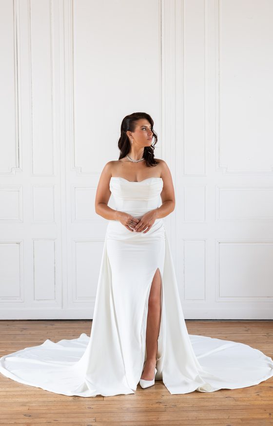Robe de mariée Sienna, haut bustier, traîne détachable