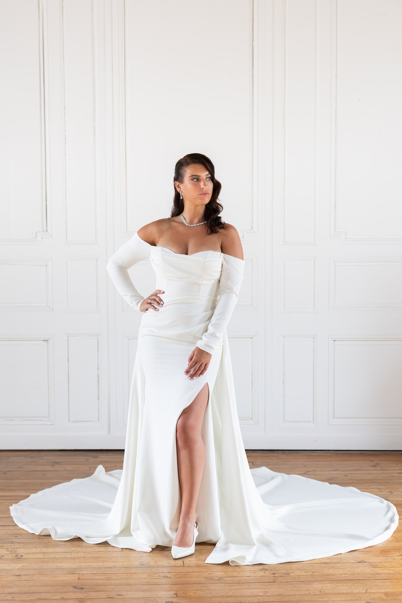 Robe de mariée Sienna, manches longues off shoulders