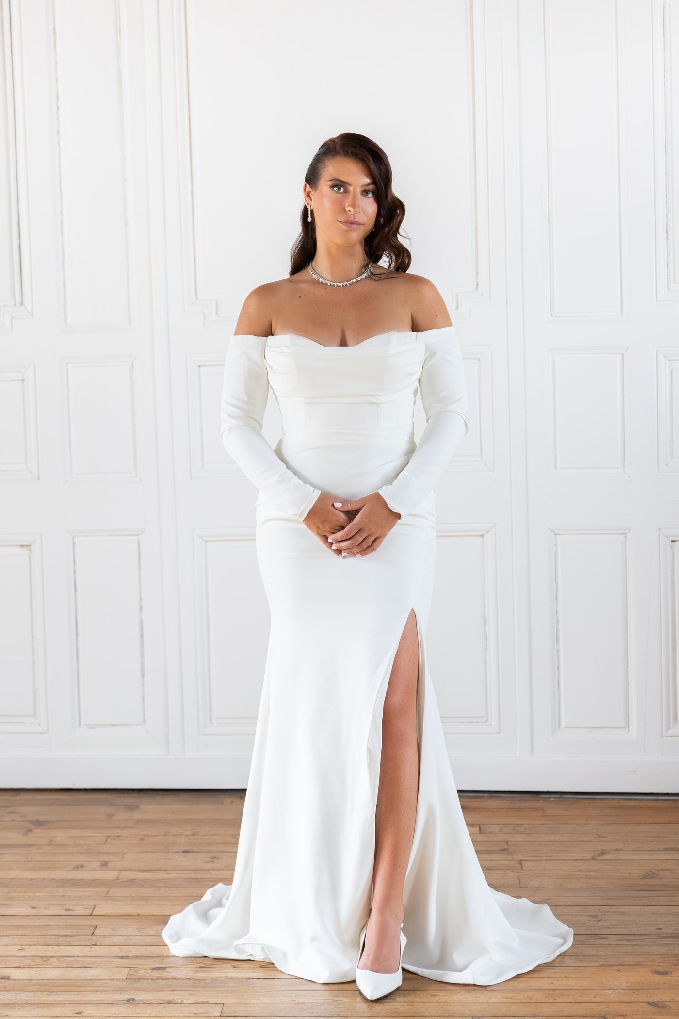 Robe de mariée Sienna, manches longues off shoulders