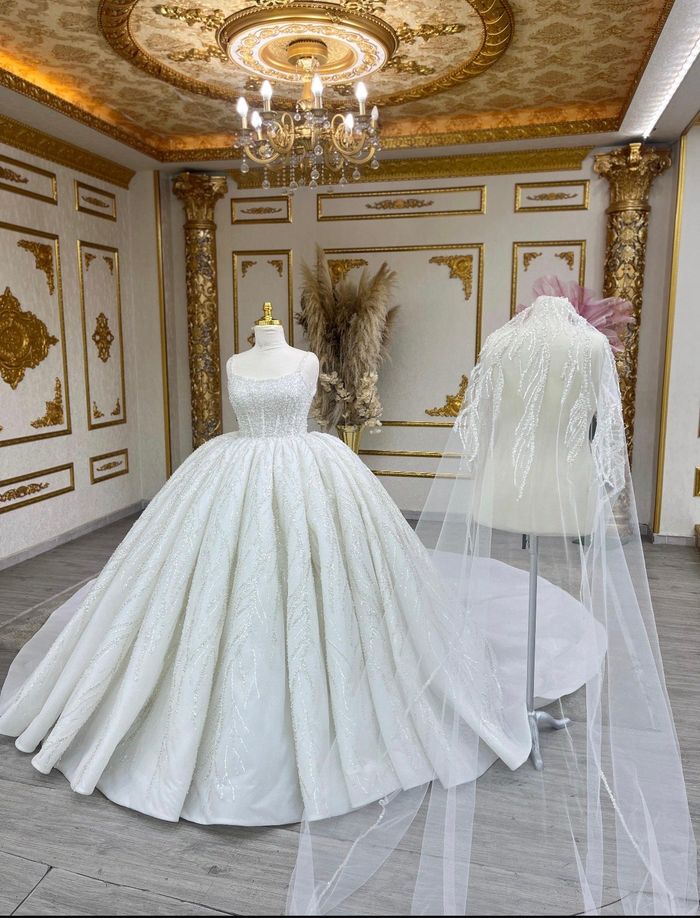 Robe princesse style robe libanaise, pailletée avec voile